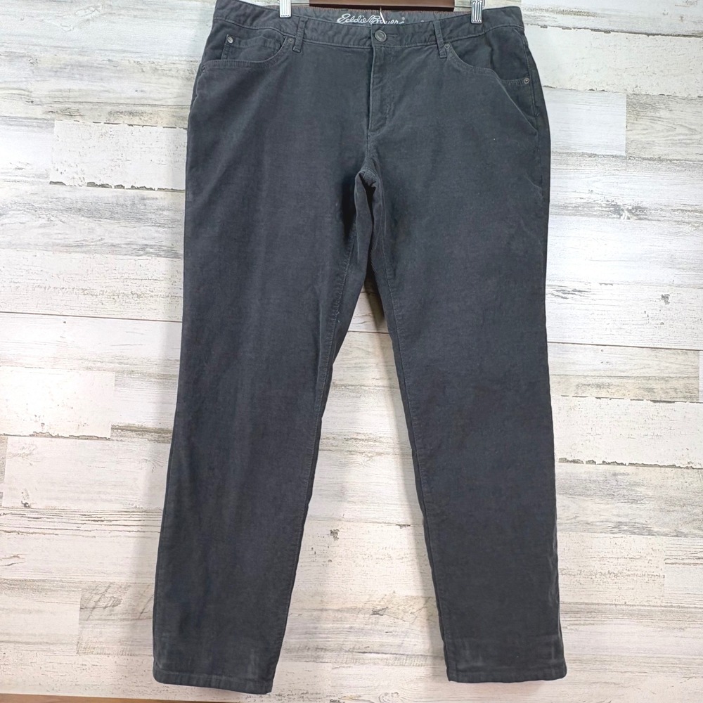 Eddie Bauer Womens 16 Boyfriend Corduroy Pants Gray Straight Leg Casual Classic